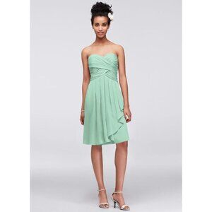 David's Bridal Crinkle Chiffon w Front Cascade size 2 mint green strapless Dress